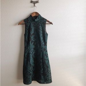 H&M Mock Neck Emerald and Black Sleeveless Mini Dress